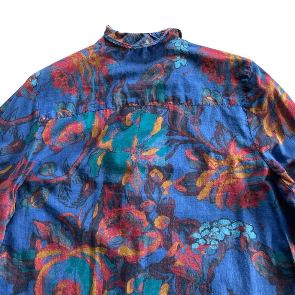 Sundance Sz M Abstract Floral Blouse Boho Western Ruffle Collar Cotton Button Up - Picture 8 of 11